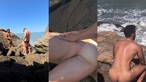fudendo na praia com 3 caras