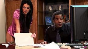 Skinny secretary seduces black boss for interracial anal plow