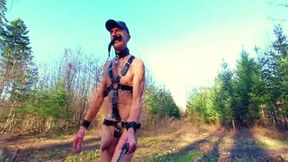 Uncut, Unmasked Male Gay Slave Exposed Hiking Outdoor In Harness, Penis Cage Bdsm 6 Min