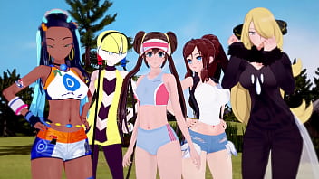 Pokemon Harem - Hilda Nessa Cynthia Rosa and Elesa - Pokegirls Hentai