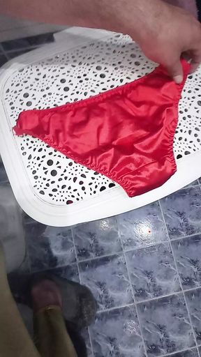 Wife satin panties cum