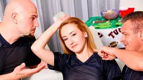 Bad teen seduces uncle at party and gets pounded while stepdad watches football nearby
