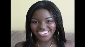 Ebony little slut takes a big white cock!