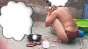 The elder sister-in-law&#039;s elder sister is home in the village, she is taking a bath in the bathroom, opening the red color underwear, the sister is taking a bath of the elder sister-in-law.