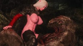Bloodelf Gives A Beast A Footjob Then Spread Her Pussy For Big Cock
