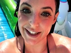 Hot brunette big boobs toying pink pussy