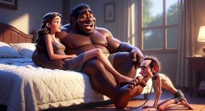 Submissive Man Grovels and Licks His Dominant Wife's Feet