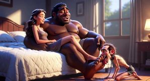 Submissive Man Grovels and Licks His Dominant Wife's Feet