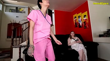 Nurse Jade Jantzen wetting her nurse scrubs