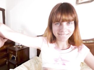 Cute small teen eighteen redhead screw in pajamas by granddad