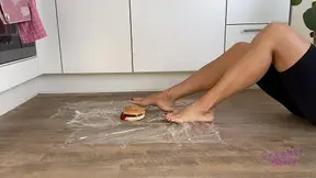 Barefoot Food Play in Kitchen Mess