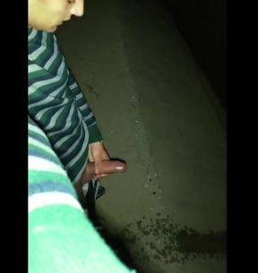 Twink Pisses with Erection Under the Bridge - Uncut Cock