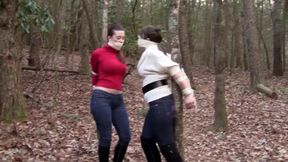 officeperils - serene isley and elizabeth andrews secretaries tied to trees outdoor double bondage