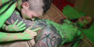 Alternative girls LESBIAN play, tattoo dreadhead TEENS color play