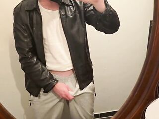 Home Unpack in Ebony Leather Jacket from PhantomGentX! Dom Slaver Flexes Muscles & Cums Large Jock