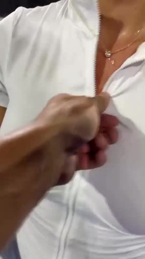 Big-titted babe bounces while bending low