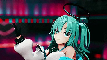 Hayase Yuuka Hentai Blue Archive No Bra Dance Queencard MMD 3D Clear Blue Hair