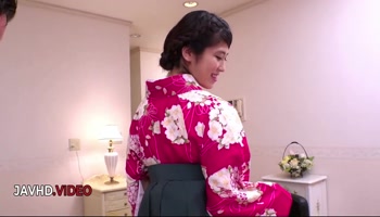 Intense Japanese wife in kimono seduces with hot blowjob then gets fucked hard