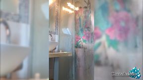 Natural tits babe jerk off in shower