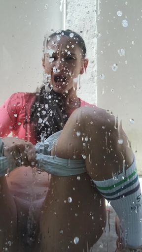 Huge Desperation Pee on the Glass Door