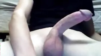 Cut twink strokes his big mushroom head cock and cums