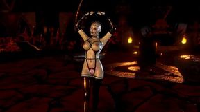Tattooed and pierced mature dancer dominates in Gothic dungeon