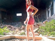 Ariel Ortiz gets horny in an abandoned ship, then she puts her whole hand in her cute pussy