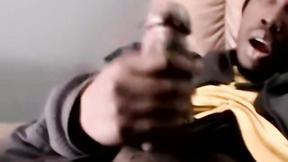 ”Straight black ghetto thug jerks off huge black cock & cum blasts solo”