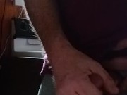 Jerkin off on a pizza in boxers