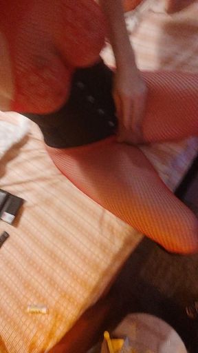 Red body stocking crossdresser