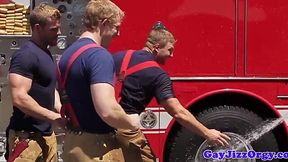 Uniformed hunks enjoy hot cum play together