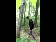 Bad boy jerks while smoking cigarette in a forest - almost caught - so his balls stay full