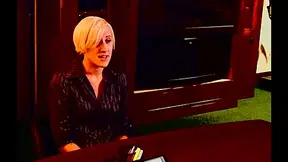 Blonde babe wants to show her boss how talented she is with her tongue