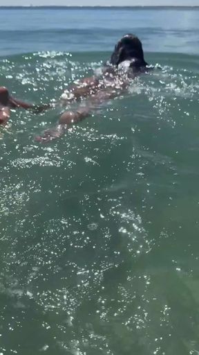 Curvy milf shows off her hourglass in a swimsuit on OnlyFans beach wet