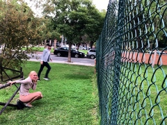 Blonde Amateur Takes Facial Outdoors In Public