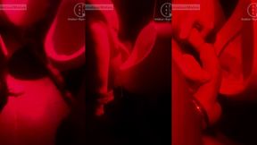 amateur boy lending hand to his friend pissing in public toilets  urinal