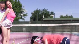 Skinny teen sluts fucked hard outdoor on a tennis court