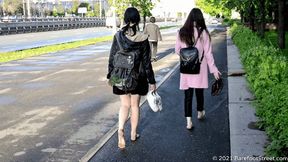 Teenage students Diana and Maria walk barefoot in the city after the rain (Part 6 of 6) #20210620