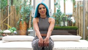 Cutie with blue hair swallows BBC before endless fuck at the casting