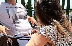 Blondieblow, public bj in the garden. cum in mouth.