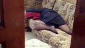 Fat mature wife lying on the couch and rubbing her cunt