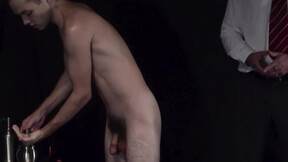 Attractive twink Marcus River rides monster dildos while watching 2 DILFs