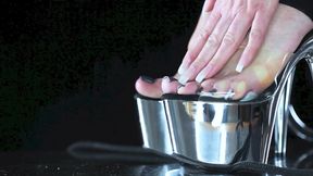 Wet panty lover, pantyhose, foot fetish, feet licking, high heels dominatrix