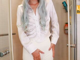 Stepmommy Wets Her Blouse and Yoga Panties in the Shower