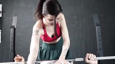 Nerdy girl PEGGING personal trainer