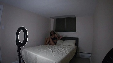 Slim ebony model takes long white dick BTS