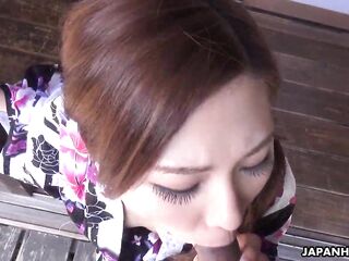 Japanese wife, Maki Horiguchi sucks ramrod, uncensored