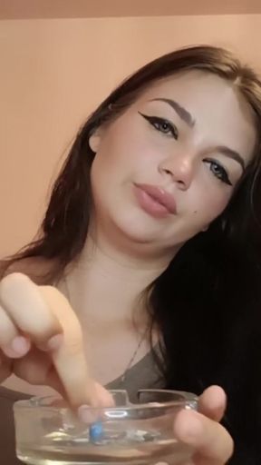 Hot teen thick latina brunette with blue eyes teases you with slow smoking   Clip 3