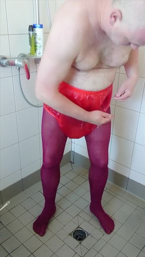 Incontinence Fun in Hot Pantyhose and Rubber Pants