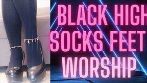 (55) BLACK KNEE HIGH SOCKS FEET WORSHIP1